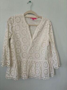 Lilly Pulitzer Cream Eyelet Peplum Tunic